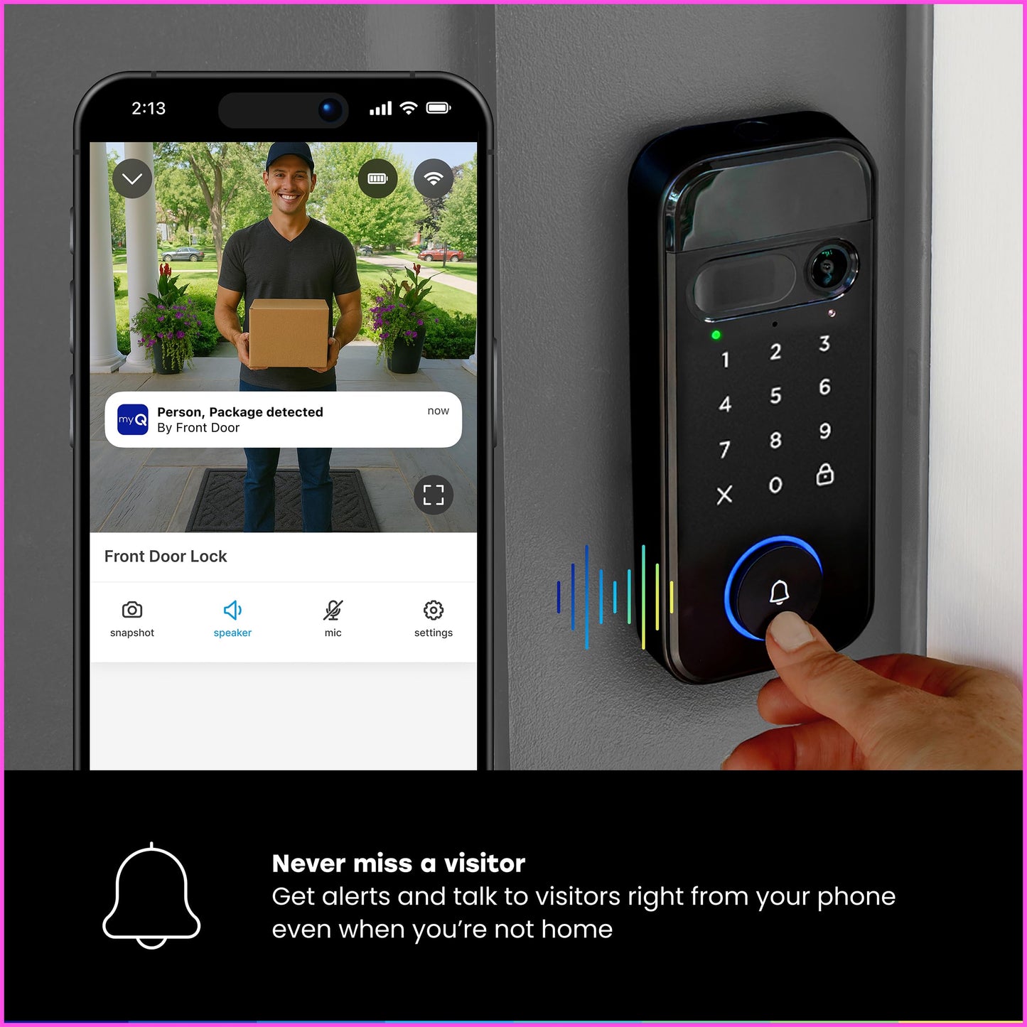 myQ Smart Access Starter Kit: Secure View™ 3-in-1 Smart Lock + Garage Door Video Keypad + Adapter Kit + myQ Chime, Custom PIN Codes, Keyless Entry, 2K HDR Doorbell Camera, App Control & Two-Way Audio