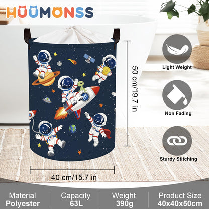 HUUMONSS Space Rockets Laundry Hamper Cartoon Astronaut Large Storage Basket Planet Collapsible Parents Organizer Boys Clothes Toy Bins for Bedroom, Bathroom, Alien, 63L