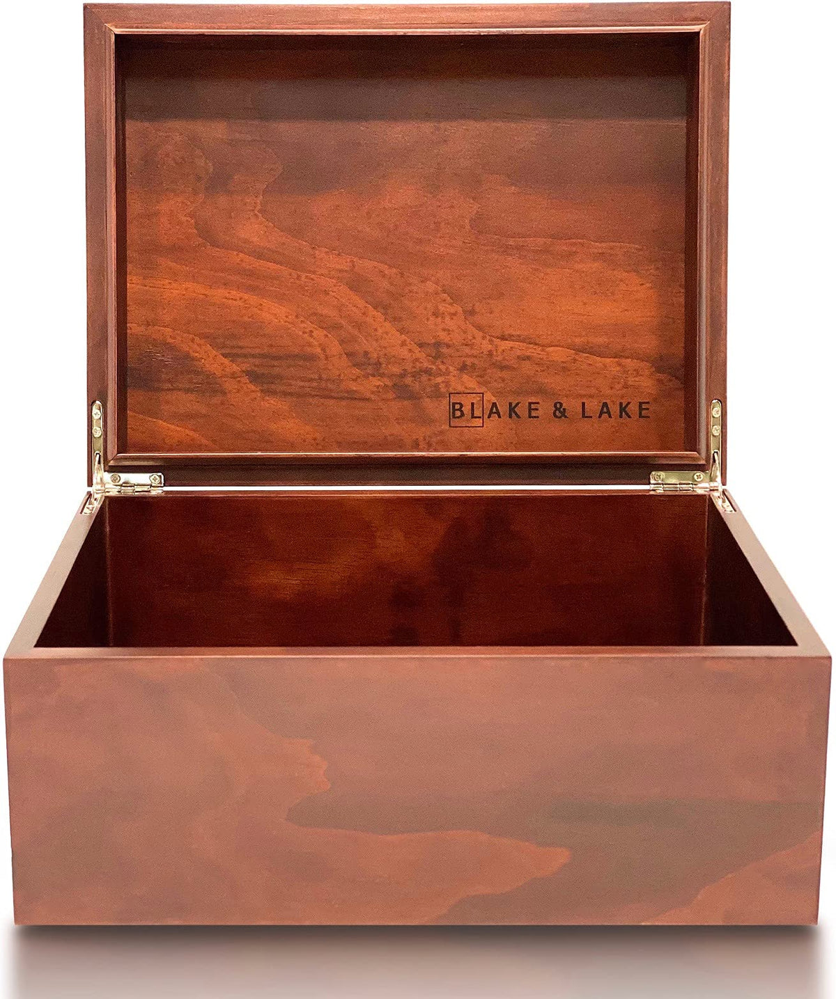 Blake & Lake Large Box with Hinged Lid - Wood Storage Box with Lid - Wooden Keepsake Decorative boxes with lids (Dark Oak)