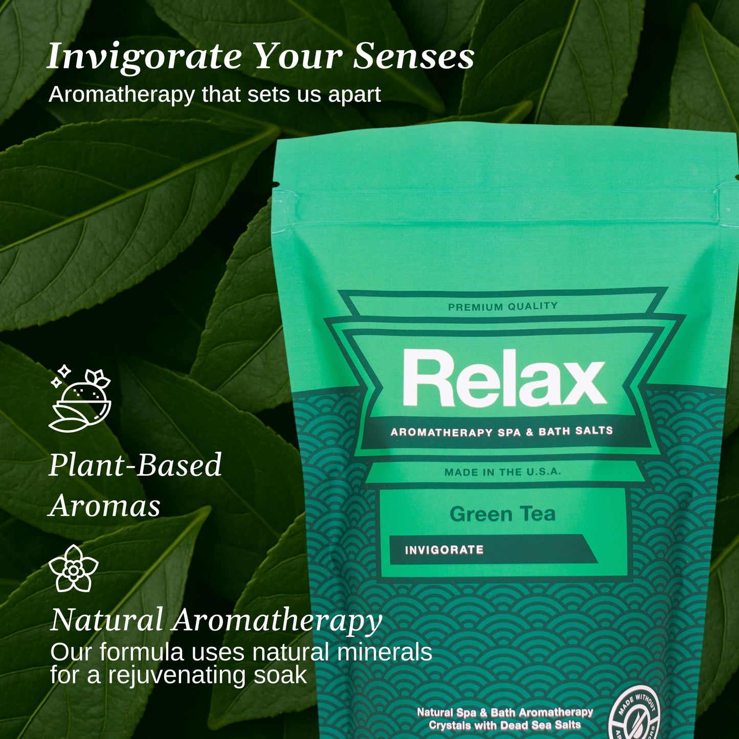 Relax Spa & Bath Aromatherapy Bath Salts for Hot Tub, Bath, or Spa, 2LB Bag Infused with Magnesium, Bath Salt for Soaking, Green Tea Scent