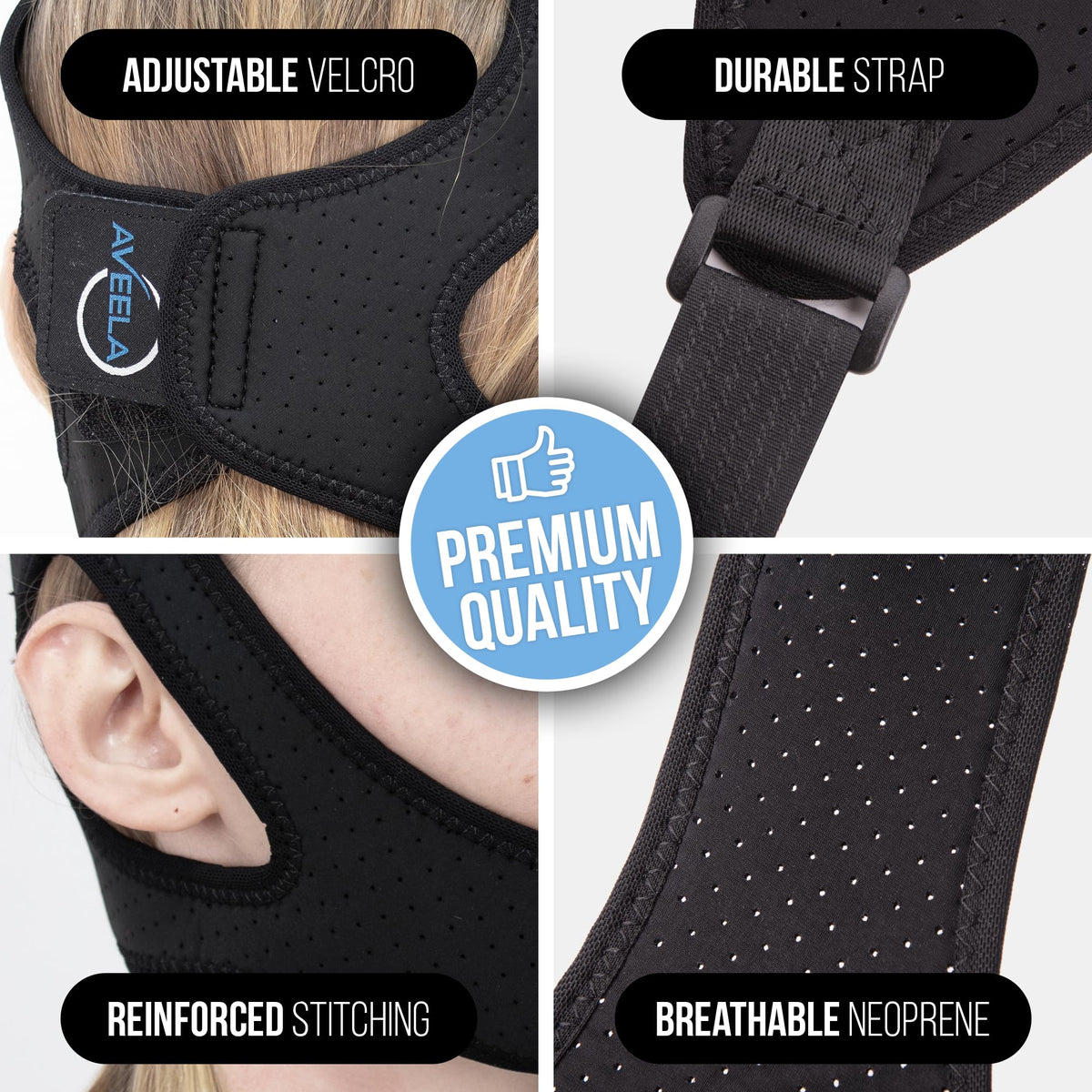 AVEELA Chin Strap for Sleeping | 3 Sizes Anti Snoring Chin Strap, Anti Snoring Device for Men and Women | Double Airflow Jaw Strap, Stop Snoring Solution Chin Strap - Medium Chin Strap for CPAP Users
