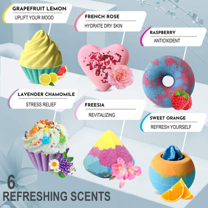 Bath Bombs for Kids - 6pc Gift Set Aromatherapy Natural Bath Bombs with Organic Ingredients, Skin Moisturizing Bubble Bath Fizzy, Gentle, Relaxing Birthday BathBombs for Girls, Women, Kids
