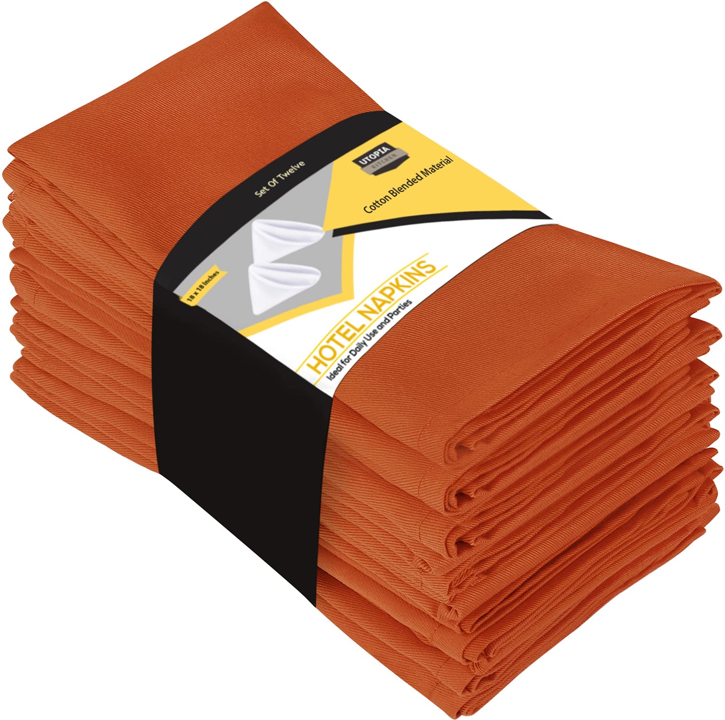 Utopia Kitchen Orange Cloth Napkins [12 Pack, 18x18 Inch] Absorbent Cotton Blend Washable and Reusable for Halloween, Thanksgiving, Dinner, Restaurant, Lunch, Wedding and Hotel