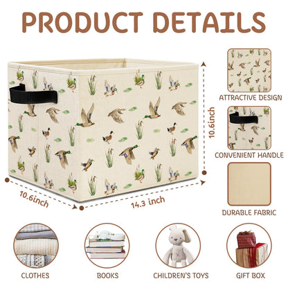 Elefeltclave Mallard Duck Nursery Storage Bins, Farmhouse Wild Green Head Ducks Hunting Collapsible Storage Basket Organizer for Kids Bedroom Bathroom Clothes Toys Books,Toybox for Girls