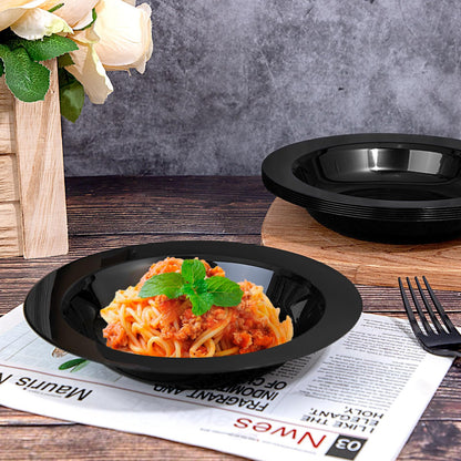 WDF 60pcs Black Plastic Bowls-12 oz Plastic Bowls Black Disposable Soup Bowls, Heavy Duty Disposable Halloween Bowls for Wedding, Party
