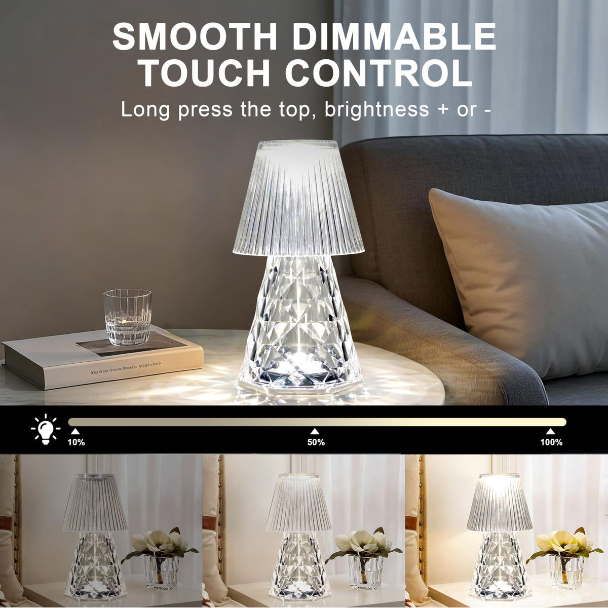 LOZNDA Waterproof Shower Lamp, Rechargeable Bathroom Lamp with RGB, Cordless Crystal Table Lamp, Dimmable Crystal Bedside Night Light for Bathroom Bedroom