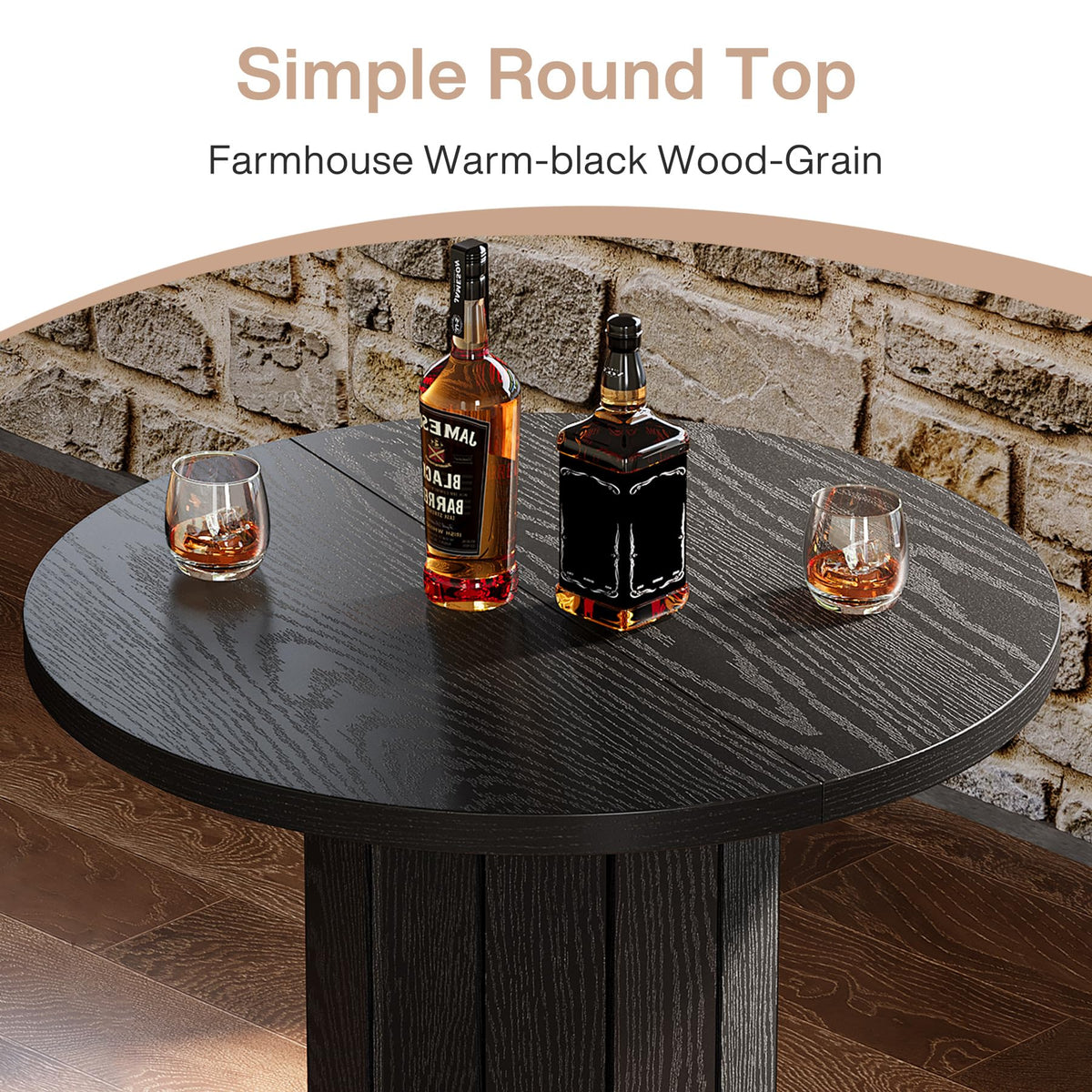 Tribesigns Round Bar Table, 39.4" H Wood Bistro Pub Table with Metal Ring Footrest for Dining Coffee Cocktail Living Room, Small Space, Black (Only Table)