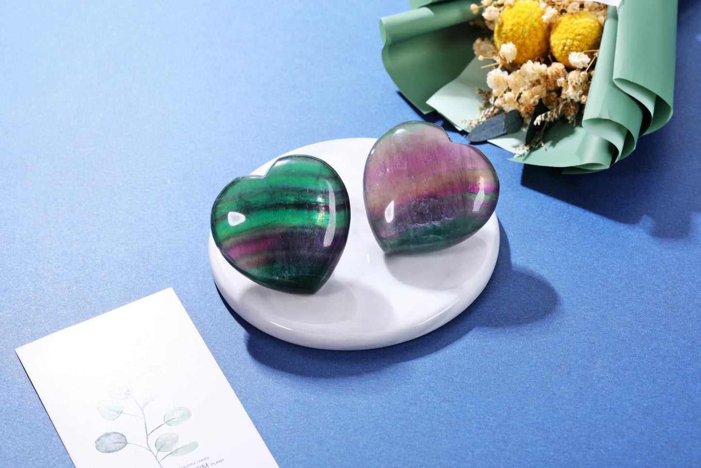 Jovivi 45mm Big Fluorite Crystal Heart Healing Crystals Heart Stones Polished Pocket Love Gemstones Chakra Reiki Energy Balancing Meditation Massag Gift