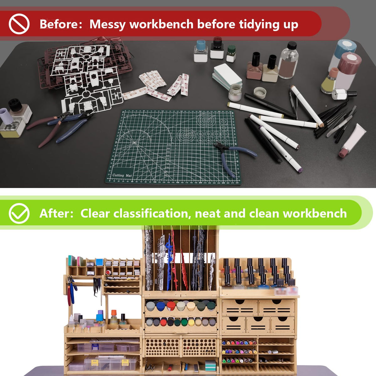 Bucasso Wooden Model Kit Organizer Rack with MDF Material, Paint Rack, Screwdriver/Brush Holder, For Tamiya Paints and Tools, GK1