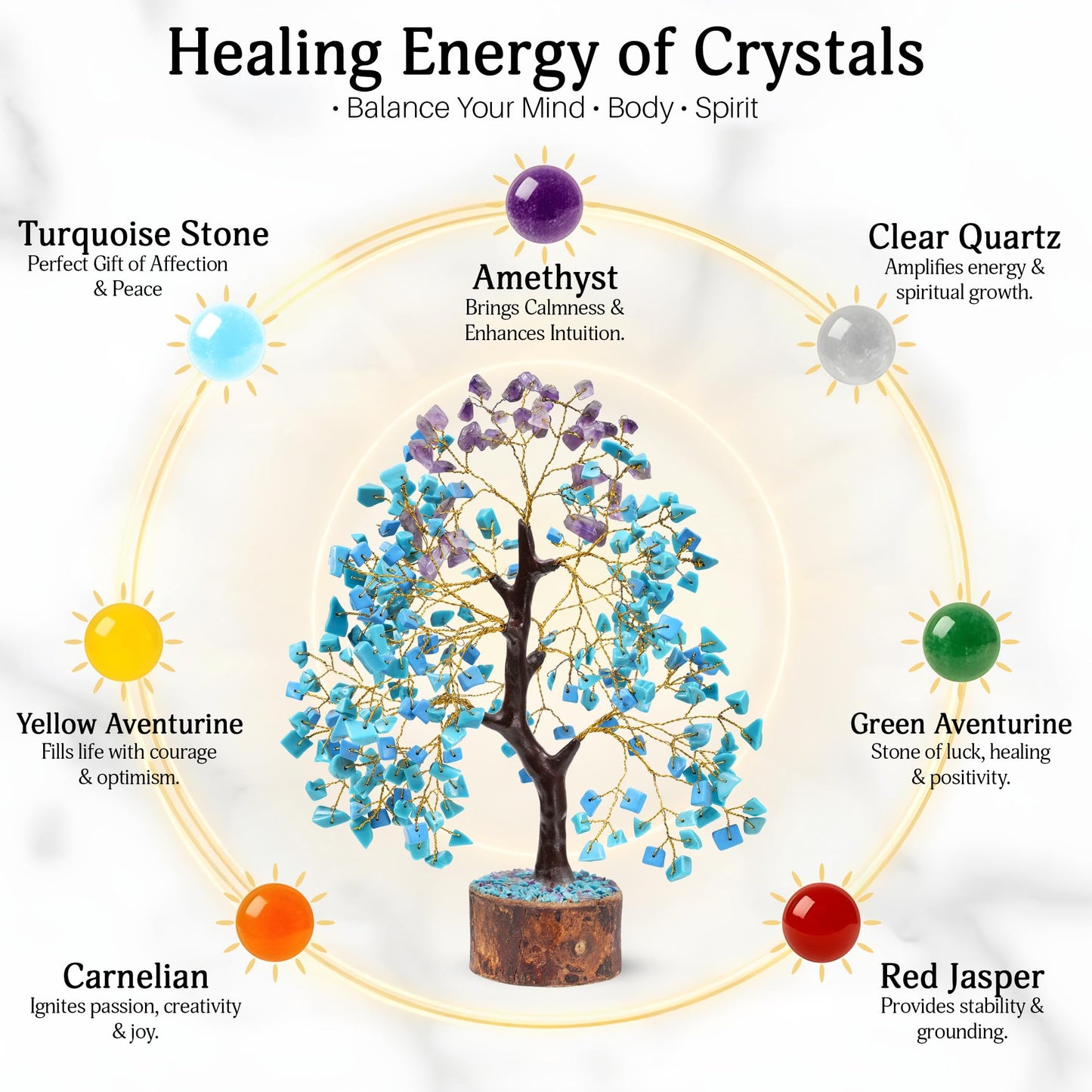 FASHIONZAADI Amethyst and Turquoise Crystal Tree of Life - Crystal Decor - Spiritual Gifts - Crystals Gifts for Women - Gemstones and Crystals