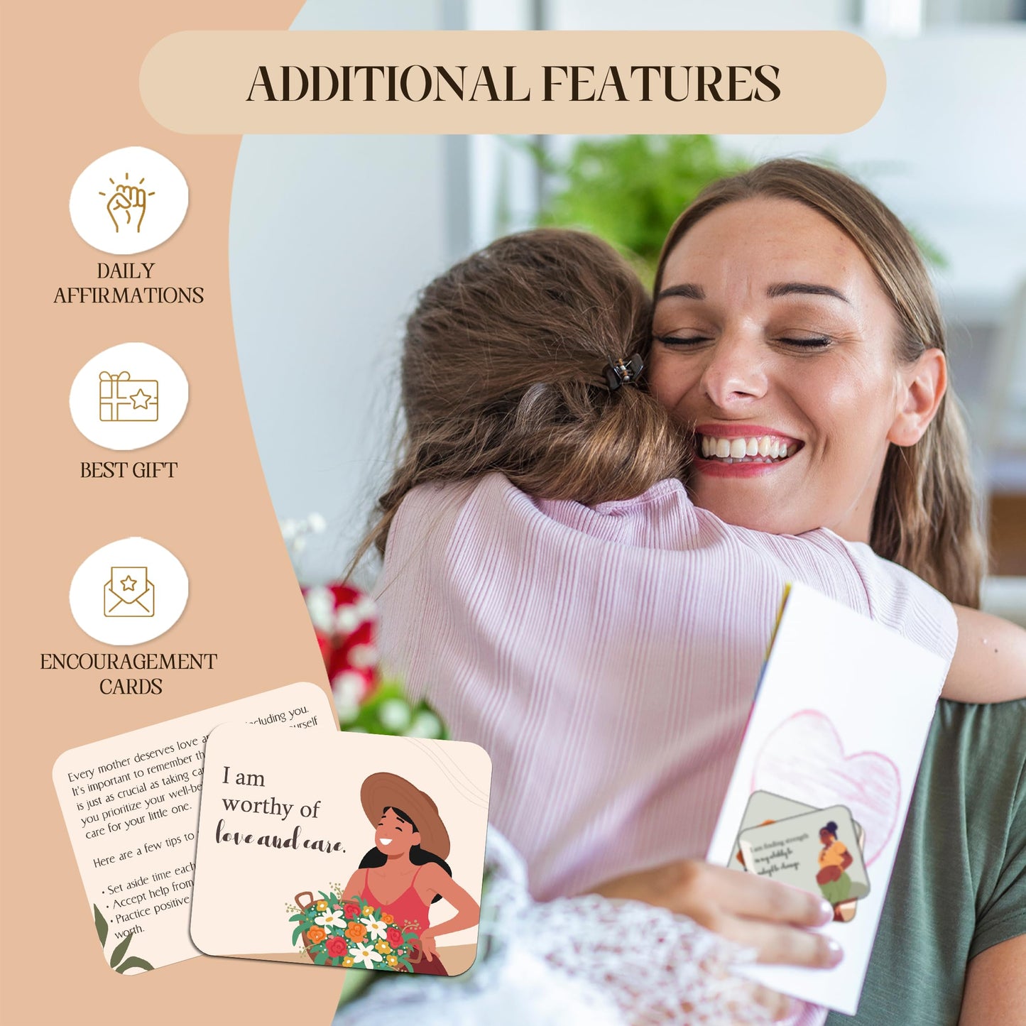 45 PCS New Mom Affirmation Cards for Postpartum - Mothers Day Gifts - New Mom Essentials Gifts with Empowering Messages - Postpartum Affirmation Cards with Wooden Stand & Metal Box for Mothers Day