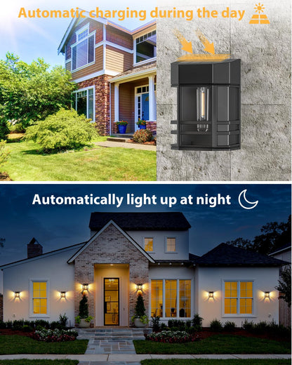 Woolmug 4 Pack Solar Fence Lights Outdoor Garden, Waterproof Retro LED Wall Lights, Auto On/Off Solar Lights Outdoor Garden Fence Lighting for Patio Decking Gate Yard Decoration, Warm White