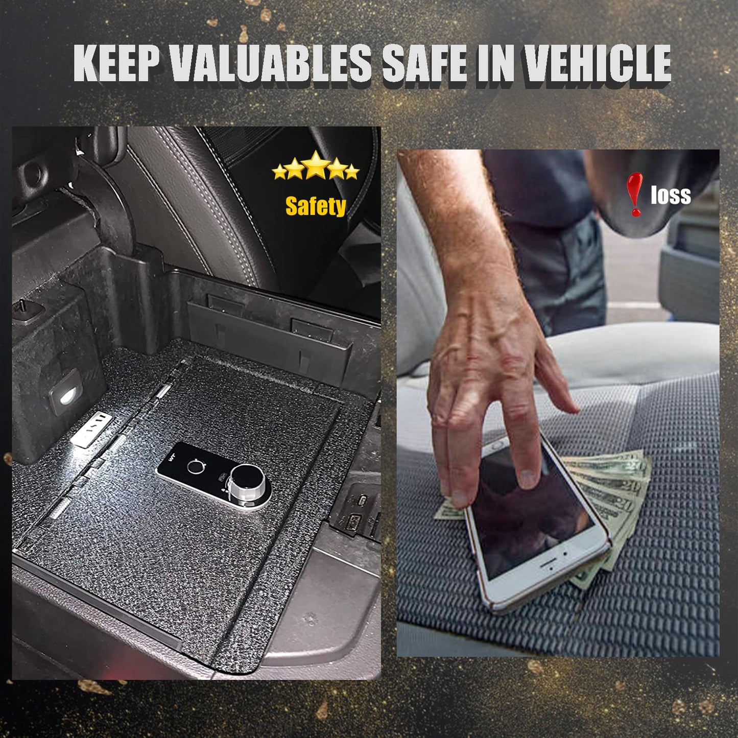 Center Console Gun Safe Vault - WASAI Console Lock Box Compatible with 2013-2018 Dodge Ram 1500/2500/3500 with CD Player with 4-Digit Combo Lock.