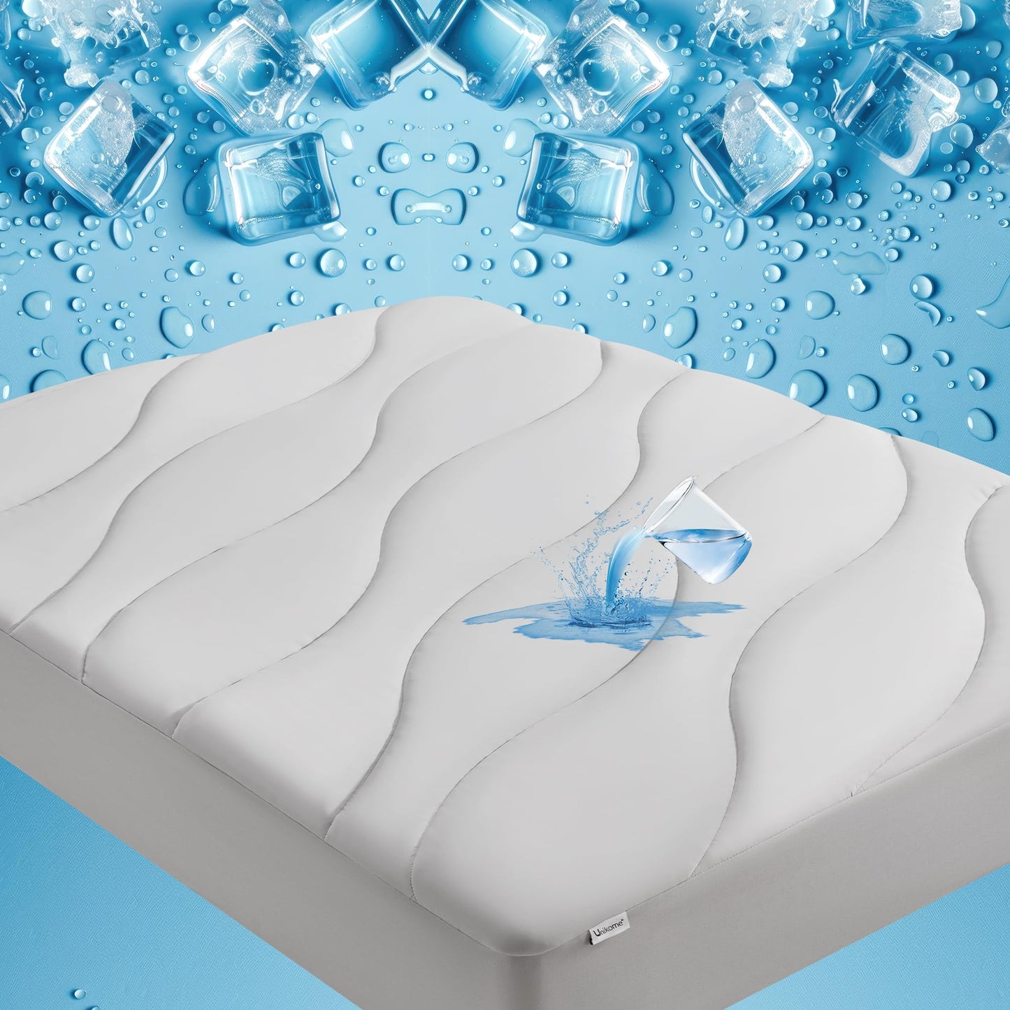 Unikome Ultra Soft Waterproof Mattress Pad Queen, Cooling Mattress Protector for Hot Sleepers, 5-Layers Noiseless Washable Mattress Cover with 8"-21" Deep Pocket (Light Grey, 60x80)
