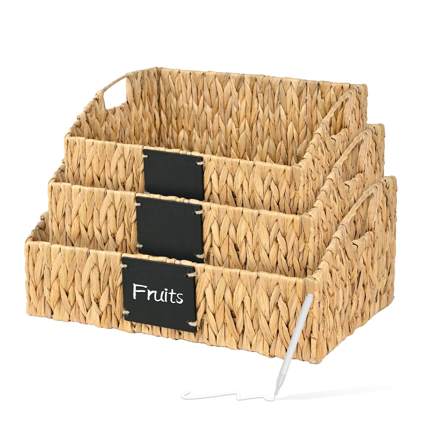 Ollieroo Rattan Storage Basket, Handwoven Wicker Basket for Storage with Built-in Handles, Pantry Baskets for Shelves, Bedroom, Bathroom, Laundry Room or Kitchen(Natural)
