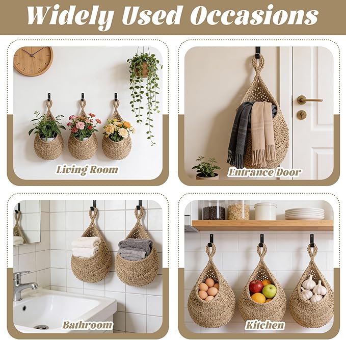 3 Pcs Larger Boho Wall Hanging Fruit Baskets