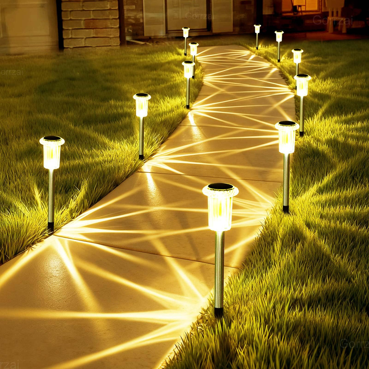 Gorrzai Solar Lights Outdoor 15 Pack Solar Pathway Lights LED Waterproof Stainless Steel Garden Stake for Yard, Outside, Walkway, Sidewalk, Driveway, Lawn (Warm White)