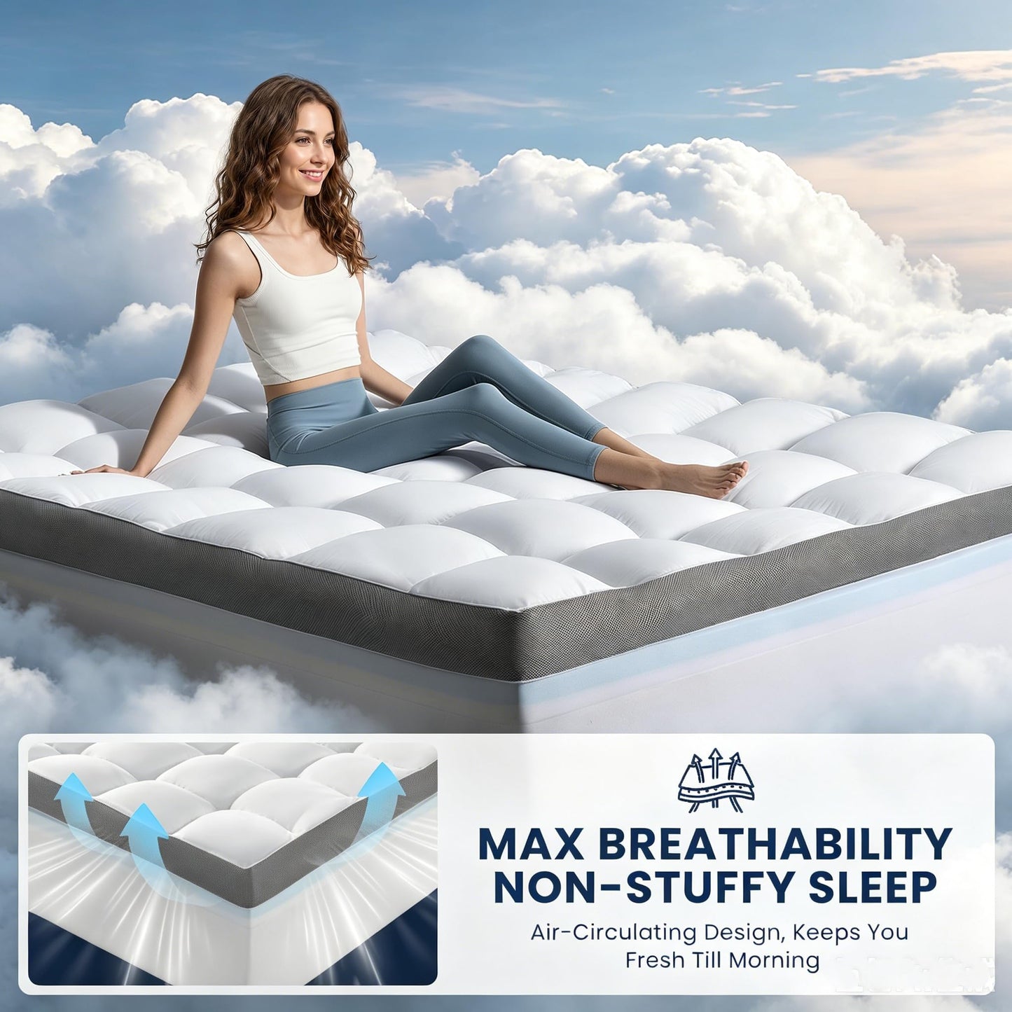 LIANLAM 5 Inch Dual Layer Memory Foam Mattress Topper - 2.5 Inch 1500GSM Fluffy Soft Pillow Top Mattress Cover and 2.5 Inch Cooling Gel Memory Foam for Back Pain Relief (Twin XL, 39"x80")