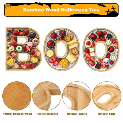 Charcuterie Board,3PCS Boo Serving Food Tray,Bamboo Wood Letter Cheese Board Platter,Christmas Party Table Decorations Serving Dishes for Kitchen Candy Cookie