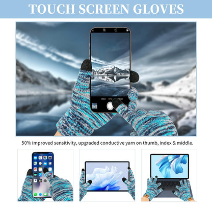 Womens Winter Warm Beanie Hat Touchscreen Gloves Lone Neck Scarf Set with Fleece Lined Pom Skull Cap Gift for Women 3PCS