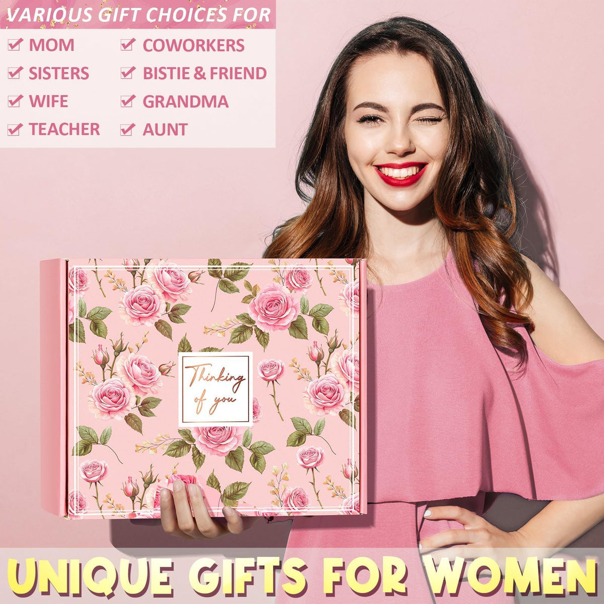 Birthday Gifts for Women Self Care Get Well Soon Gifts, Rose Relaxing Spa Gift Box Care Package Basket w/ Luxury Flannel Blanket 40 oz Tumbler, Mother's Day Gift for Mom Her Wife Girlfriend Sister