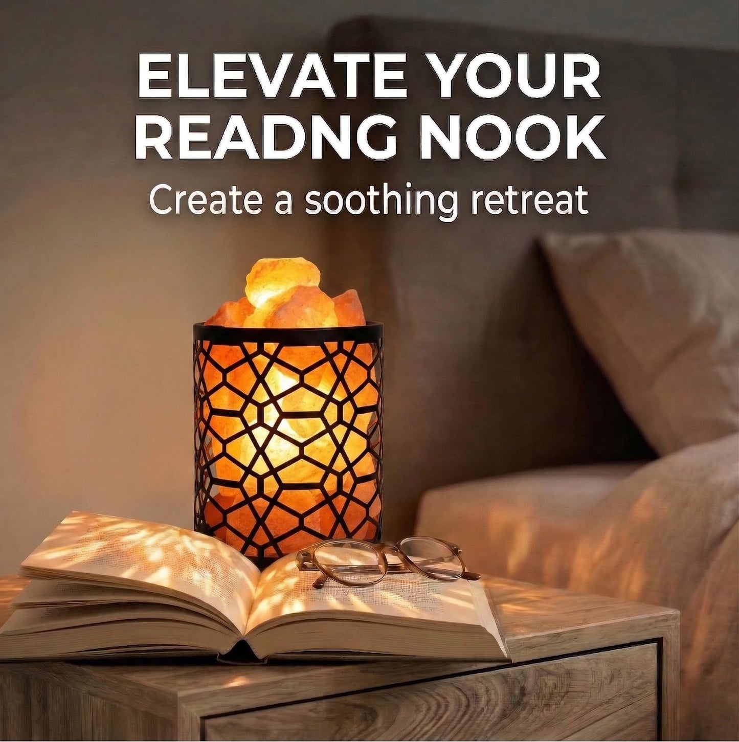 Himalayan Decorative Salt Basket Lamp with Salt Chunks, Natural Pink Salt Rock Lamp, Metal Basket Accent Light with Warm Amber Illumination, Ideal for Home, Offices, Gift (UL & FCC Certified)