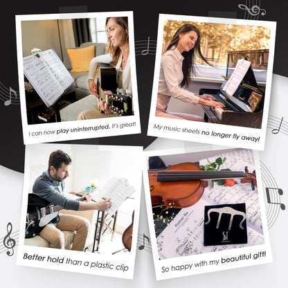 Stelle & Hegen Sheet Music Holder for Music Stand - Polished Stainless Steel Page Holder with Treble Clef Design for Piano Books (Classic Edition)