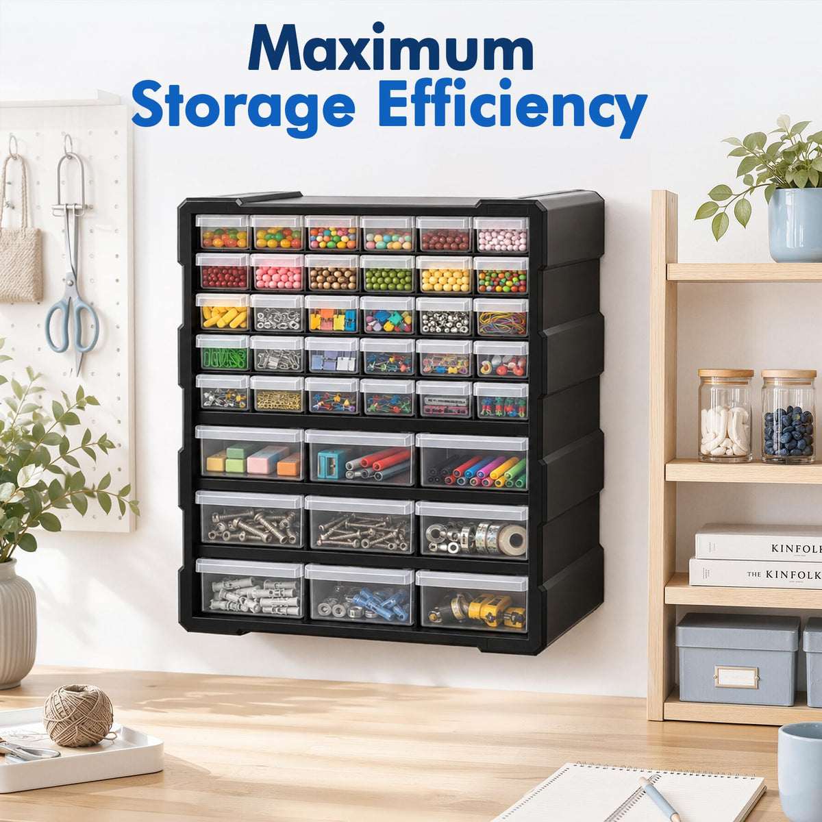 PurKeep 𝟔𝟐% 𝟎𝐅𝐅 Drawer Organizer for Garage Building Bricks Storage,Thicker Craft Organizers Storage with Dividers Labels for Hardware,Screws,Nuts Bolts,Teacher Toolbox,Charms, Beads,Craft