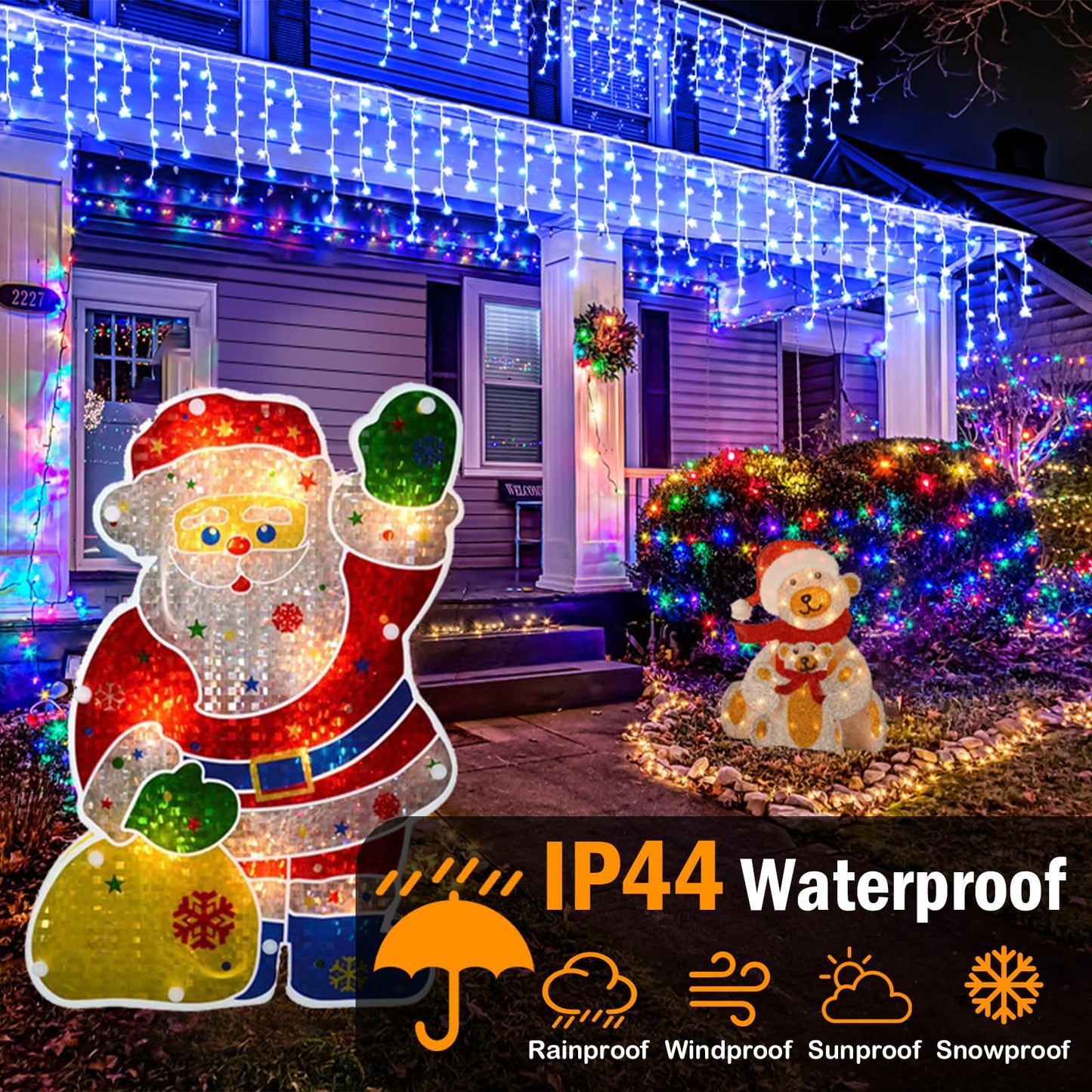 Christmas Lights Outdoor, 2 Pack Total 98FT 960 LED Ice Lights for Outside with 180 Drops Clear Wire 8 Modes Timer, Plug in Waterproof for Holiday Eaves Yard Roof Party Christmas Decor (Blue)
