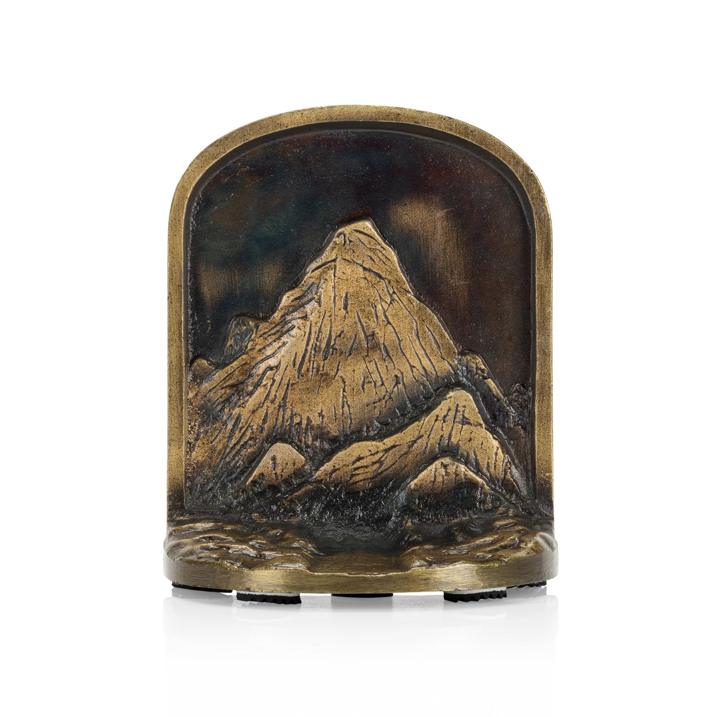 CRAFTSMAN ROAD Cast Iron Mountain Bookends Set, Antique Brass Book Ends, 2 Decorative Book Holders for Shelves or Bookcase, Stylish Brass, Non-Skid Anti-Slip Heavy Duty, Home Décor Gift