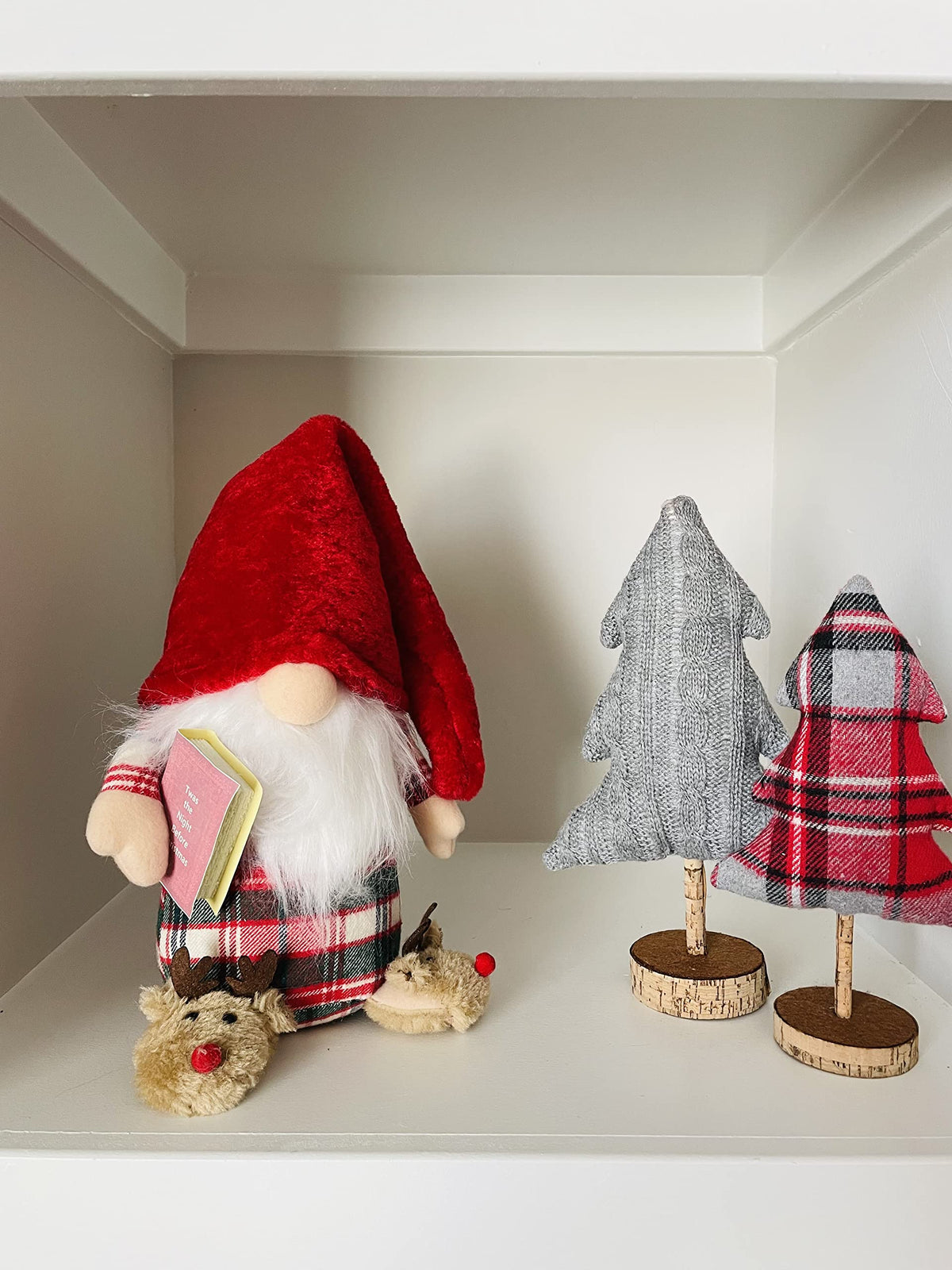 Madanar Pajama Christmas Gnome Plush Holding The Night Before Book Wearing Reindeer Slippers | Swedish Decor for Holiday Tiered Tray Shelf Table Nook Decorations (Christmas)