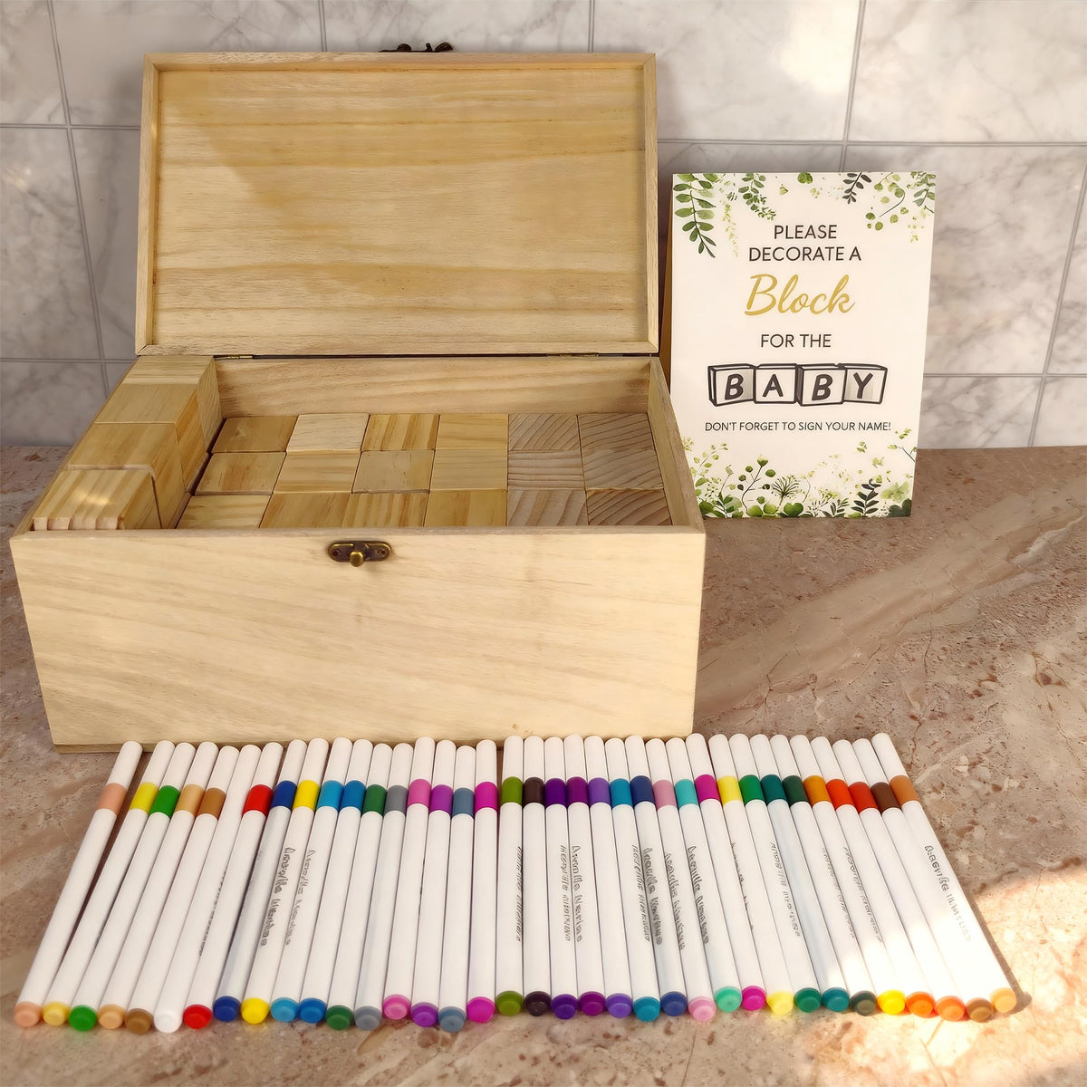 98 Pcs Baby Shower Games Sign Kit, Wooden Blocks to Decorate