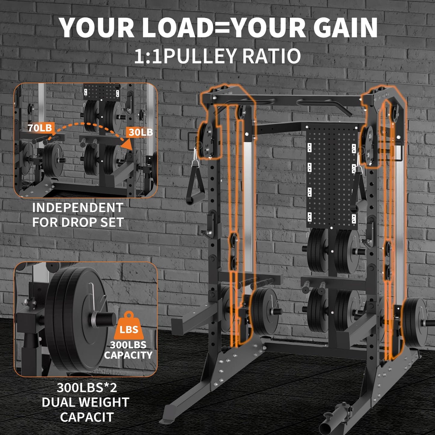 GarveeLife Power Cage, 2000 LB Squat Rack with Dual Pulley Cable Crossover, Multi-Function Home Gym Power Rack with Attachments, Full Body Strength Training Equipment for Home