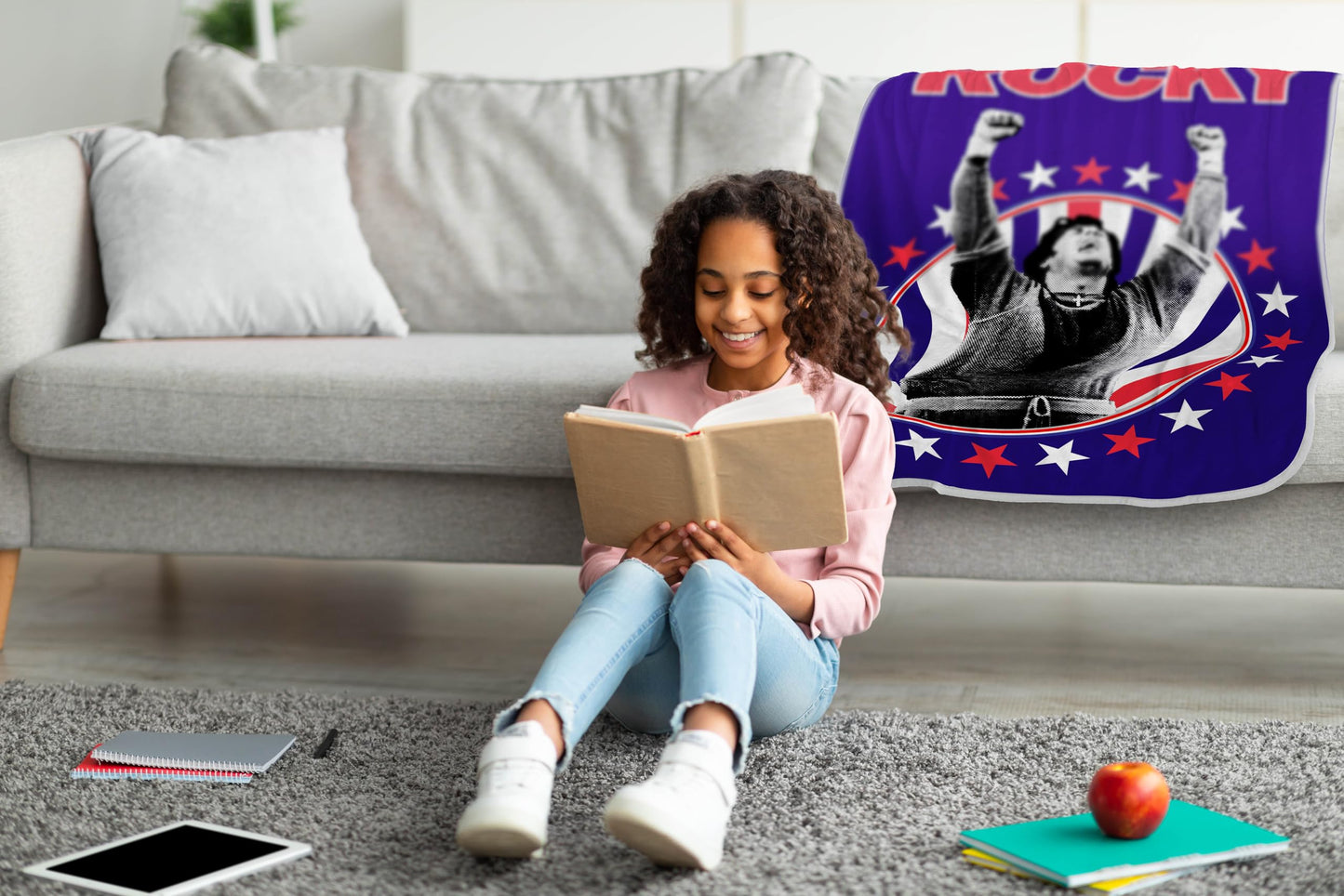 Jay Franco Plush Throw Blanket – Soft & Cozy Fleece Throw for Bedroom & Couch Décor, Official Licensed Product, Blue - Rocky & Creed, 46x60 - Throw Blanket