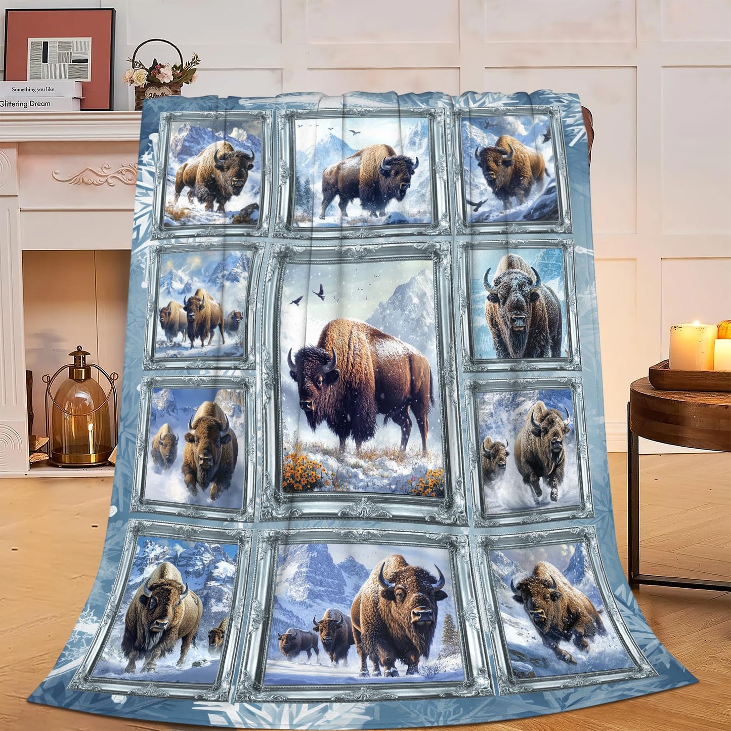 Bison Blanket Soft Fuzzy Fleece Snow Mountain Wild Animal Throw Blankets Decor Cozy Warm Plush Flannel Blanket Gifts for Boys Girls Men Women Home Chair Sofa Couch Bed 50"X40"