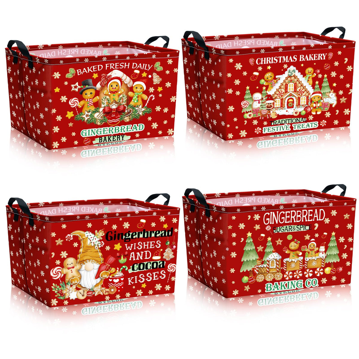 Bulyoou 4 Pcs Christmas Storage Basket for Gifts Empty Large Gingerbread Man Storage Bins 15 x 10 x 8 Fabric Laundry Baskets with Handle Xmas Foldable Organizer Boxes for Office Home Cloth Toys Books