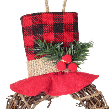 Lvydec Lighted Christmas Wreath Decoration - 16 x 8 Inch Grapevine Wreath with Hat and Bow Snowman Shape Wreath for Front Door Home Wall Decor