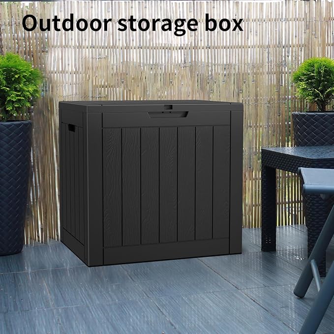 Outdoor Storage Box, 30 Gallon Waterproof Lockable Resin Deck Box for Patio, Garden & Storage, Easy Assembly Indoor & Outdoor Use, Black