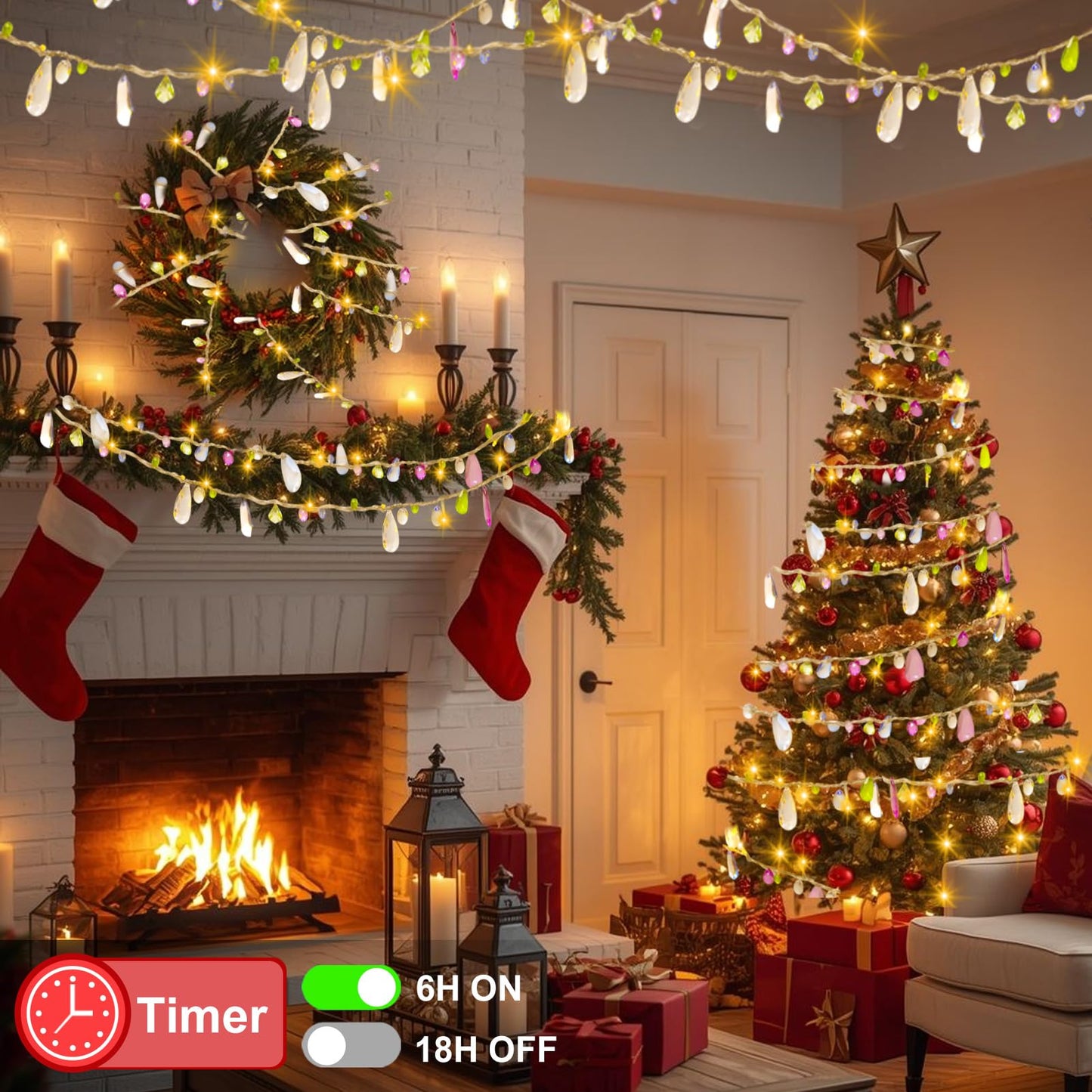 DealBeta Battery Operated Fairy String Lights, Acrylic Gems Jewels String Lights with Remote 8 Modes Timer Function,30 Warm White LED Battery Powered Fairy Lights for Bedroom Party Decor