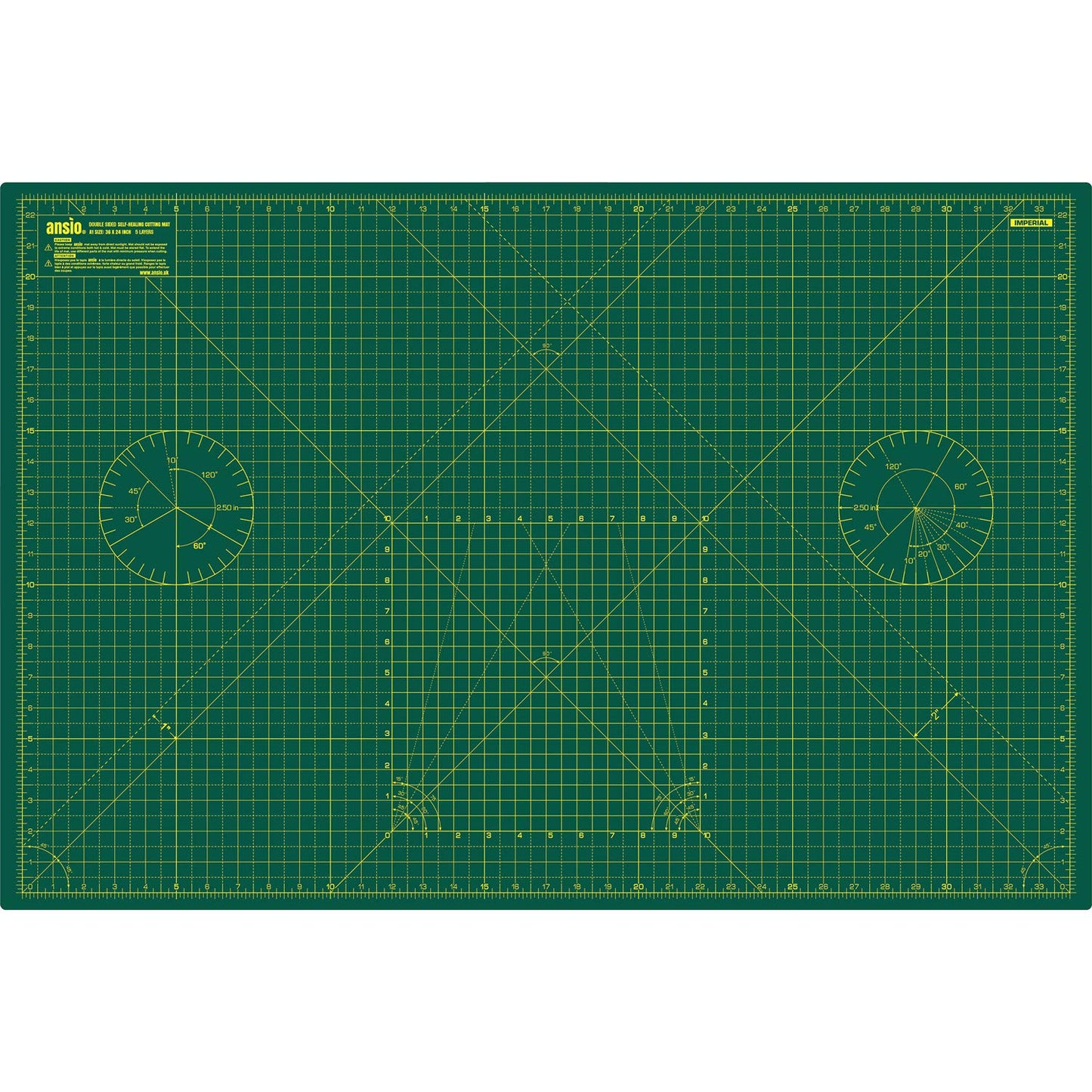 ANSIO Craft Cutting Mat Self Healing A1 Double Sided 5 Layers - Quilting, Sewing, Scrapbooking, Fabric & Papercraft - Imperial/Metric 34 Inch x 22.5 Inch / 89cm x 59cm - Green/Green