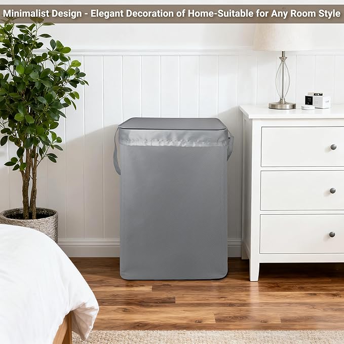 Foldable Laundry Hamper with Lid & Laundry Bag with Drawstring, Portable