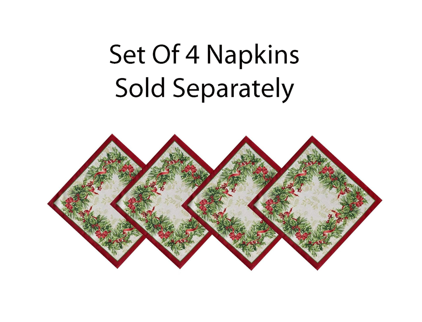 Newbridge Christmas Holly Ribbon Traditions Bordered 70 Inch Long Table Runner, Boughs of Holly and Berry Ribbon Garland Dining Table Runner for Holiday Party