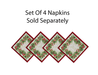 Newbridge Christmas Holly Ribbon Traditions Bordered 70 Inch Long Table Runner, Boughs of Holly and Berry Ribbon Garland Dining Table Runner for Holiday Party