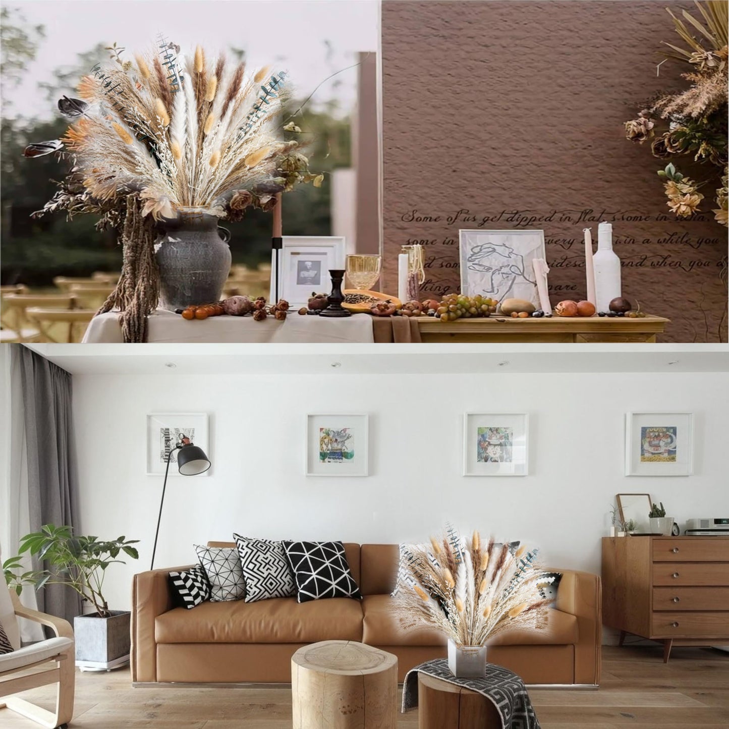 Boho Decor Pampas Grass and Eucalyptus Bouquet,7Kinds Dried Flowers,pompas Grass Dried Flowers Arrangement for Centerpiece Table ,Wedding,Home,Room,Rustic Decor
