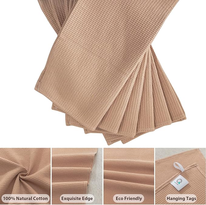 QUILTINA Dish Towels Set, 100% Cotton Waffle Weave Kitchen Towels 6 Pack