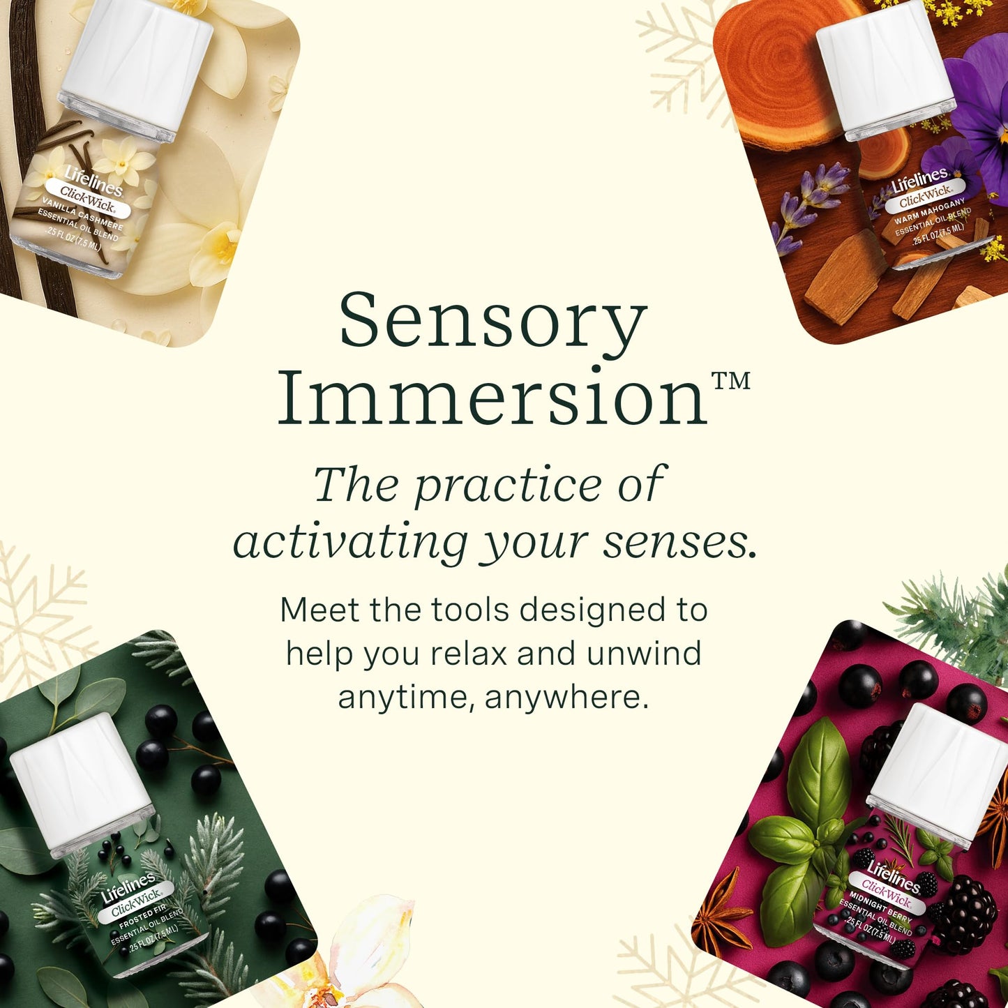 ClickWick Essential Oil Blends for Lifelines Diffusers, 4-Pack Winter Gift Set - Essential Oil Blend Fragrance Refills for Candle, Plant & Shower Aromatherapy Diffuser - Home Spa & Relaxation Gifts