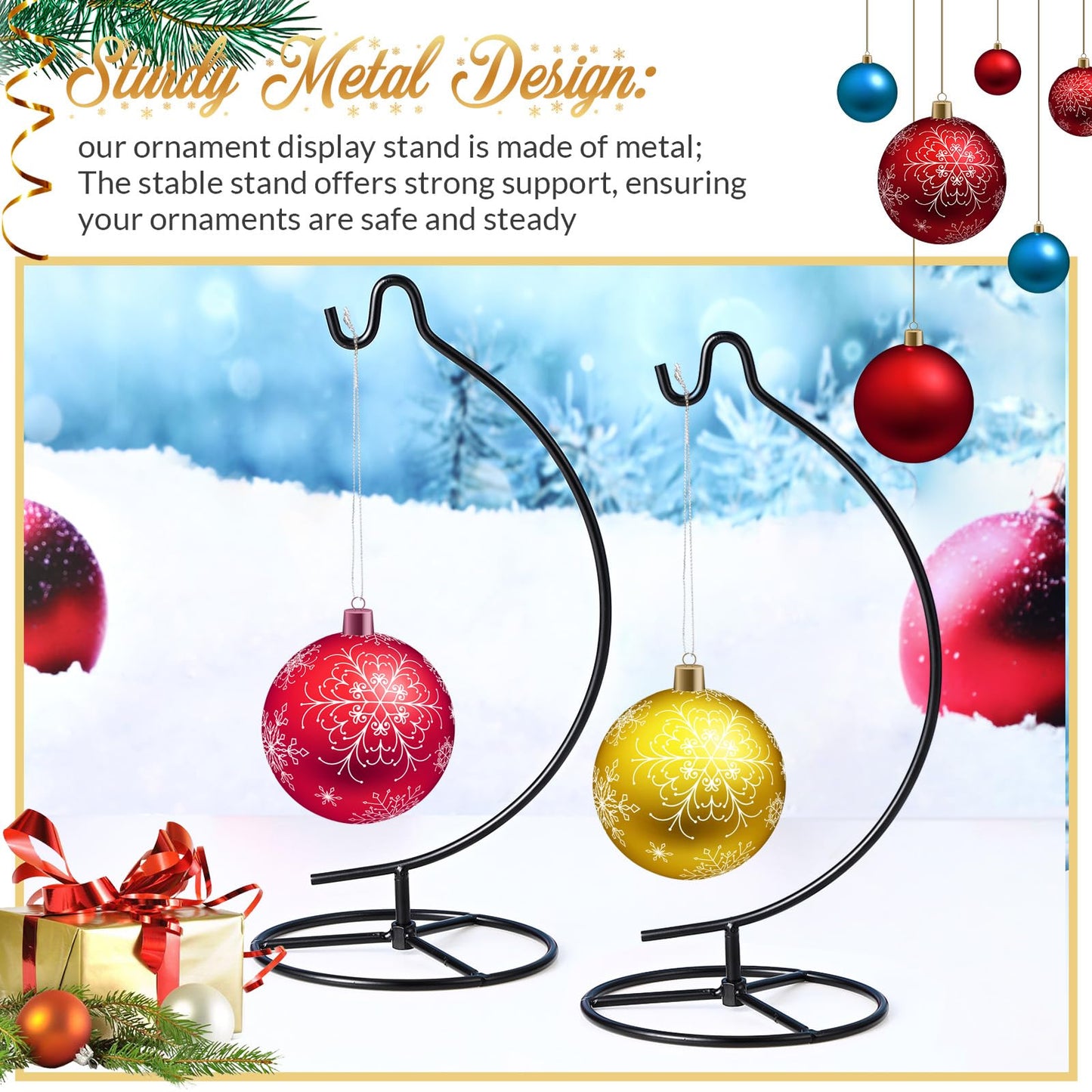 Baderke 2 Pack Ornament Display Stand, 10.43" Height Ornament Hanger, Air Plant Holder Terrariums Hanging Stand Crystal Ball Hanging Hook for Christmas Wedding Home Office Decoration(Black)