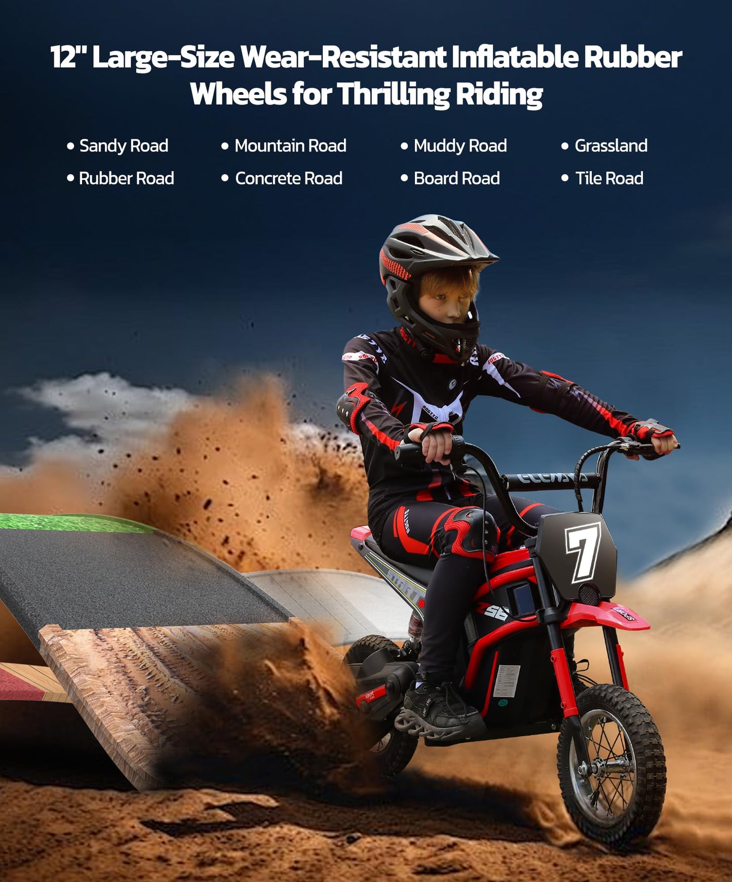ELEMARA Electric Dirt Bike,350W Motorcycle 24V Ride on Toy for Big Kids w/LED Power Display,15.5 mph & 150lb Max,3 Speeds,Chain-Driven Motor,Twist-Grip Throttle & Brake Lever,12" Air-Filled Tires-Red