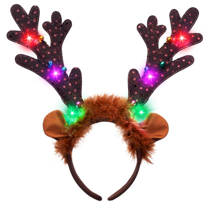 JOYIN Christmas 2PCS Light Up Cute Reindeer Headband Adult Kids Party Favor Supplies, Xmas Accessories for Christmas Holiday Parties, Annual Holiday, Photos Booth