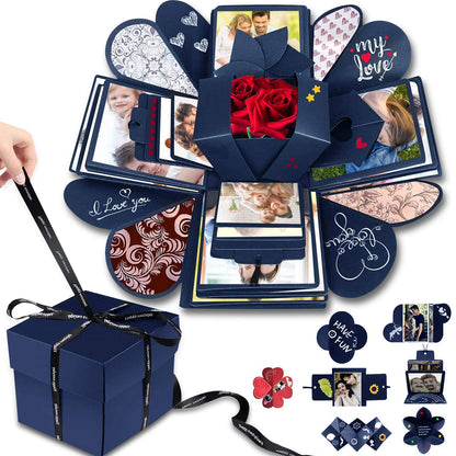 DIY Explosion Gift Box Set - Creative Love Memory Scrapbook & Photo Album for Birthday, Valentine's Day, Anniversary, Wedding, Christmas & Festival (Blue)